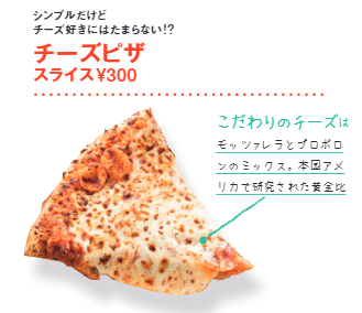 コストコフードコートのピザ「チーズピザ　300円」の特徴をイラストで紹介
