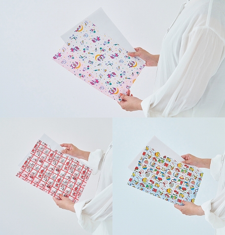 シモジマの包装紙の絵柄のクリアファイル3種