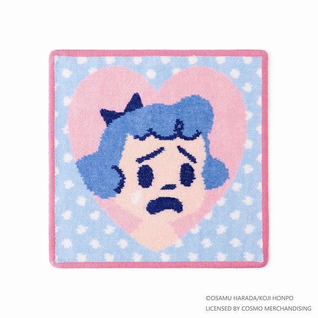 泣き顔だけどどこか愛しくなってしまうBETTYのお顔。ピンク×ベビーブルーの水玉デザインが愛らしさを引き立ててくれます。　BETTY HEART　ハンカチ　25×25㎝　￥2,420