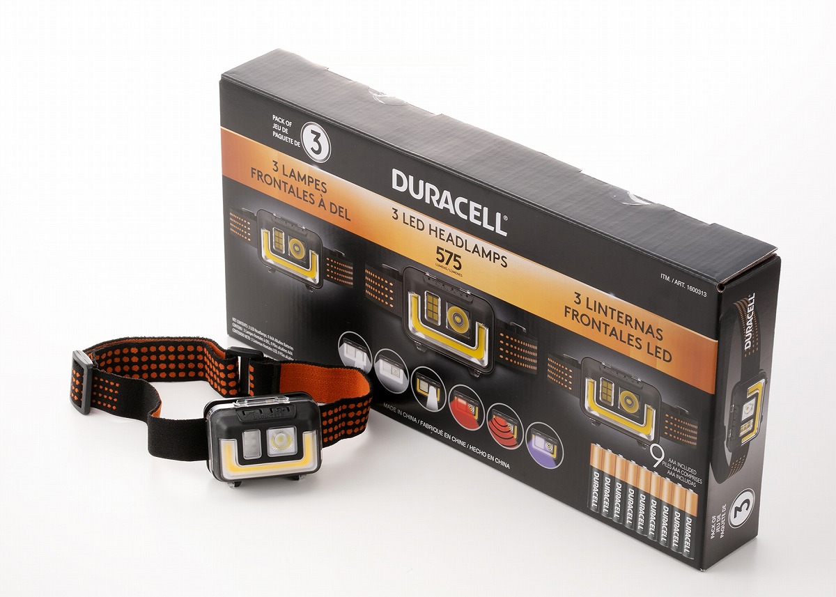 duracell LEDヘッドランプ 575ルーメン 電池付 6パターン 軽量 - ライト