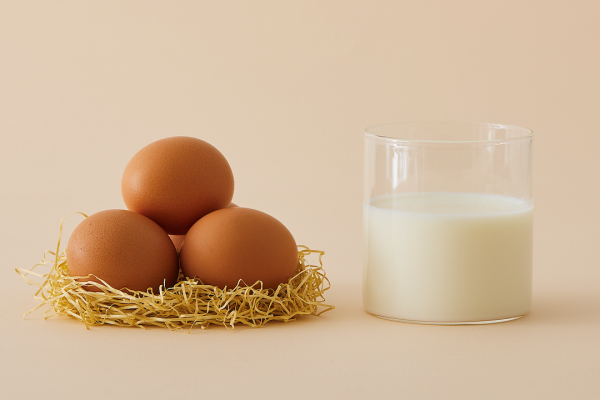 使用する卵と牛乳の写真