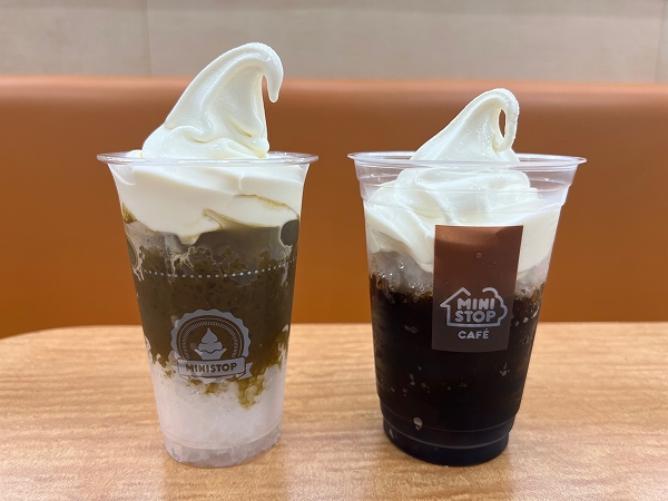 ミニストップの「ハロハロ ほうじ茶わらび」と「まぜてのむ ほろにがコーヒーゼリー」