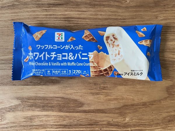 ７プレミアム　ワッフルコーンが入ったホワイトチョコ＆バニラのパッケージ